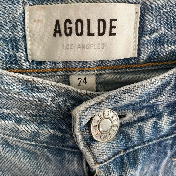 AGOLDE Light Blue Ripped Straight Buttonfly Jeans Size 24 ladies distressed chic - Picture 4 of 6